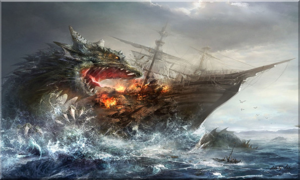 dragon-attacking-a-ship-3d-229881